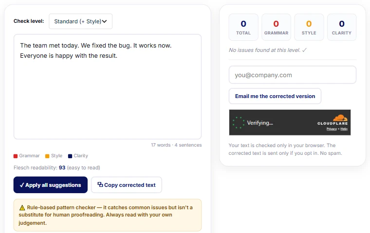 Flesch readability score in the Parix.ai grammar checker