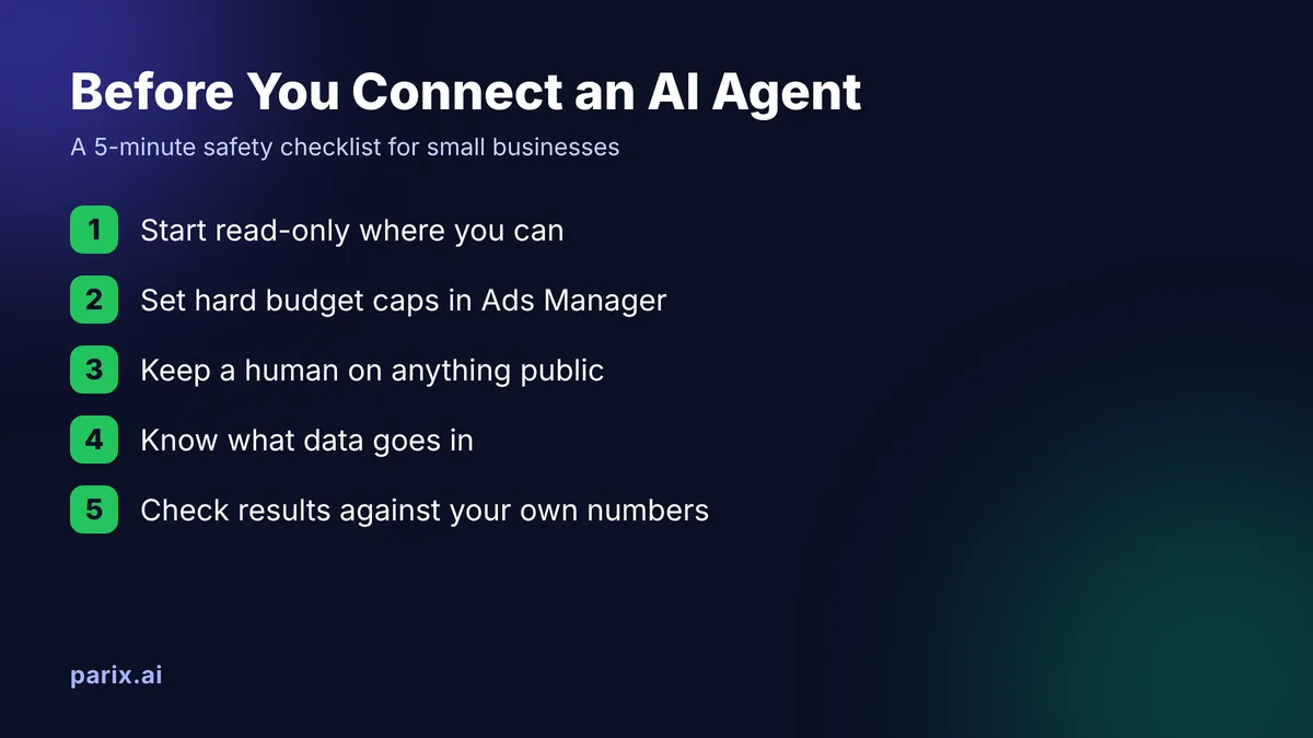 AI agent safety checklist for small businesses before connecting Meta Muse